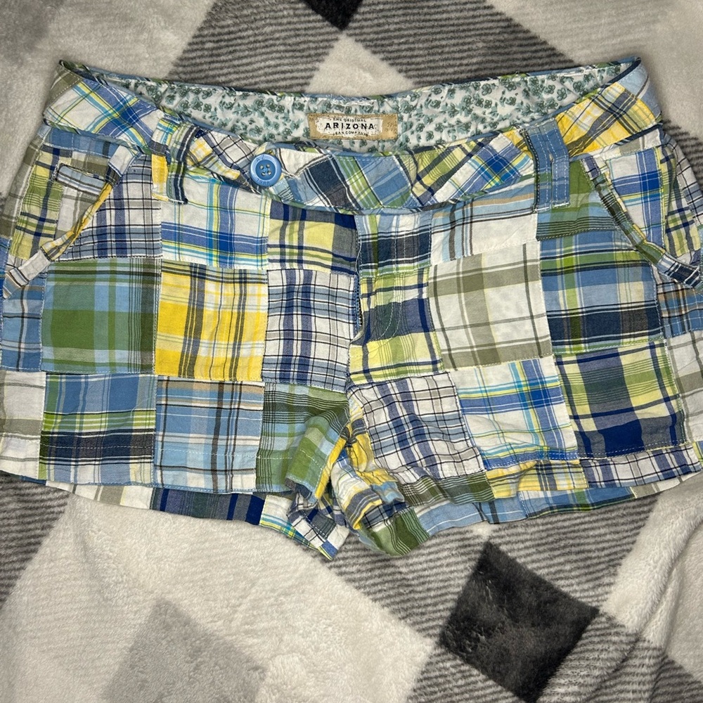 Arizona Jean Company Women's Plaid Shorts - Blue, Green, Yellow Size 9